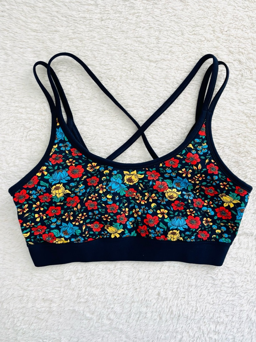 Tory Sport Floral Printed Cross-Back Sports Bra - Size S